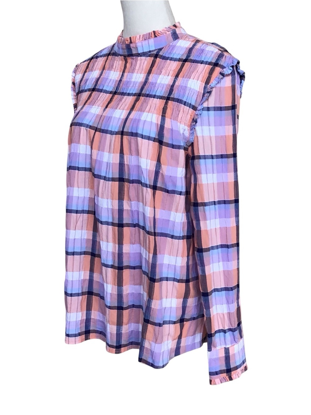 Max Jeans Plaid Long Sleeve Peasant Top NEW